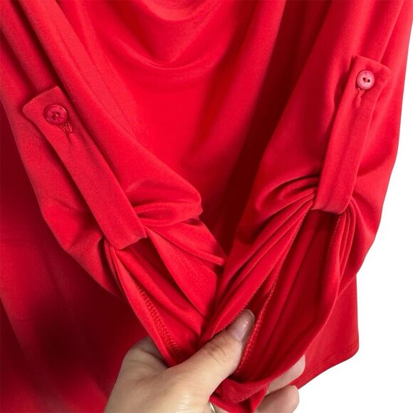 Joseph Ribkoff Cowl Neck Tunic Top Size 10 Red Stretch Draped Capsule Modest Y2K - Picture 5 of 9